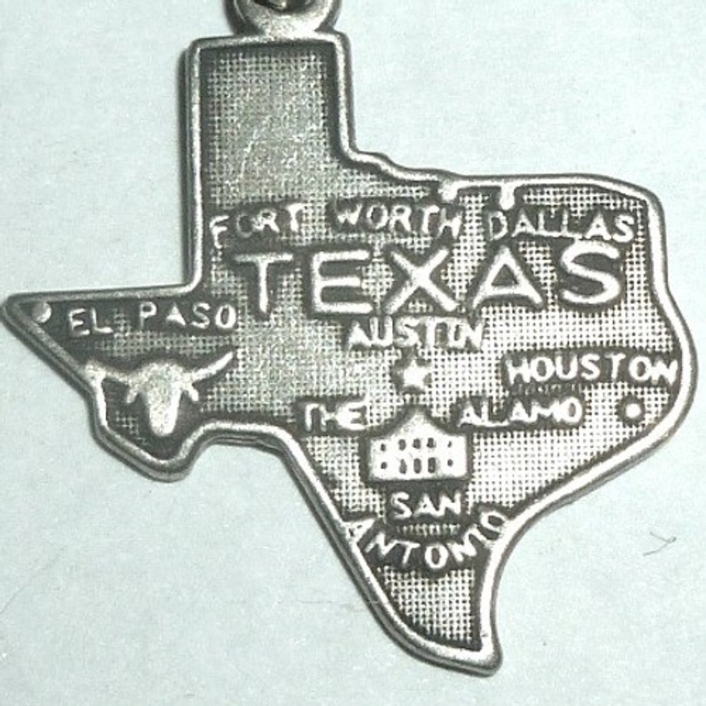 Vintage 925 Sterling Silver Texas State Map Charm Alamo Longhorn Cities Travel